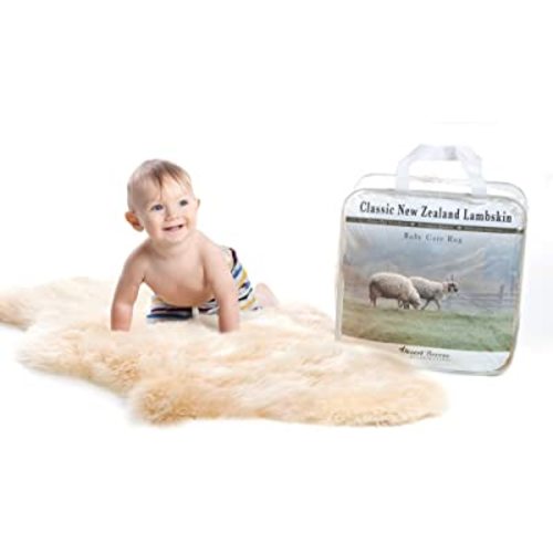 New Zealand Sheepskin Rug – Ethically Sourced Lambskin for Baby Care, Soft Rug with Natural Wool and Leather, Unshorn Furry Lambswool, Plush Sheepskin Throw for Nursery & Playtime, 32-34 Inch