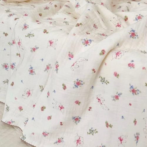 BuLuTu Muslin Cotton Baby Blanket, Cute Sheep Pink Floral Print, Large Crib Toddler Bed Blanket 47x51 Inch, Shabby Chic Style Nursery Blankets for Girls Boys, Soft Breathable