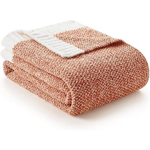 Snuggle Sac Orange Fall Blanket Twin Size, Oversized Soft Warm Cozy Knit Bedding Blanket, Luxurious Microfiber Blankets for Bed, Orange, 60x80 inches