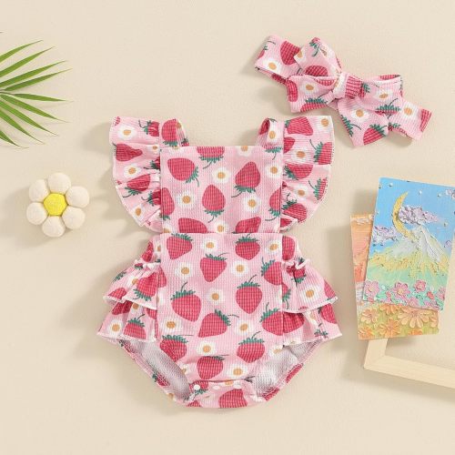 Amazon.com: Hibabying Summer Baby Girl Clothes Fly Sleeve Ruffle Floral Romper Newborn Girls Jumpsuit Boho Cute Outfits (Strawberry Red, 0-3 Months): Clothing, Shoes & Jewelry