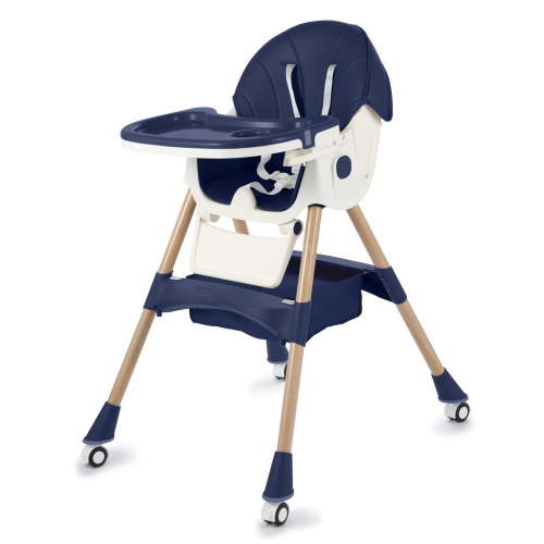3 in 1 Convertible Baby High Chair, Easy to Clean, Adjustable and Removable Tray, Compact and Portable High Chair, Foldable High Chair with Adjustable Footrest, Blue