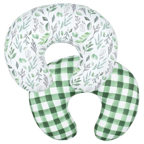 Baby Nursing Pillow Cover Infant Removable Breastfeeding Pillow Cover Cute Pattern Newborn Nursing Pillowcase Slipcovers Cushion Cover for Girls Boys 22.5 x 18 (Green Leaves)
