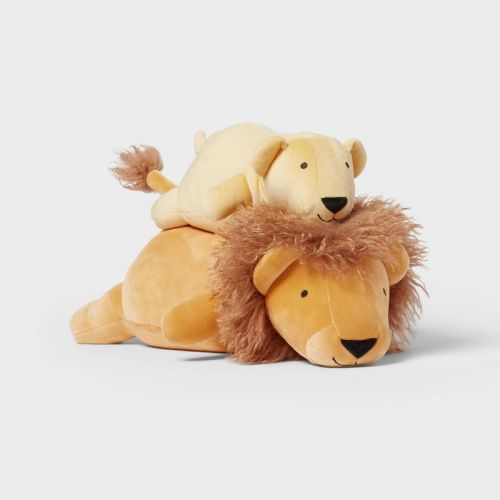 Lion And Baby Weighted Plush Kids' Throw Pillow Yellow - Pillowfort™