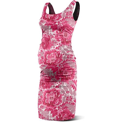 Rnxrbb Women Summer Sleeveless Maternity Dress Pregnancy Tank Scoop Neck Mama Clothes Casual Bodycon Clothing - B-deep Pink Flower - Medium