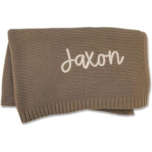 Hickory Hollow Designs Personalized Baby Blanket with Name, Baby Boy Blankets, 100% Cotton, Loveys for Babies, Neutral Baby Blanket, Baby Boy Gifts, Baby Blankets for Boys, Custom Blanket, (Camel)