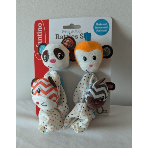 Infantino Infant Baby Wrist &amp; Foot Rattles Set Baby Toys Monkey Zebra NEW