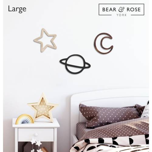 Space Set - Moon, Star, Planet - Wooden or Painted Wood - Set of 3 - Nursery Bedroom Wall Decor Shelf Decoration Art Astronomy