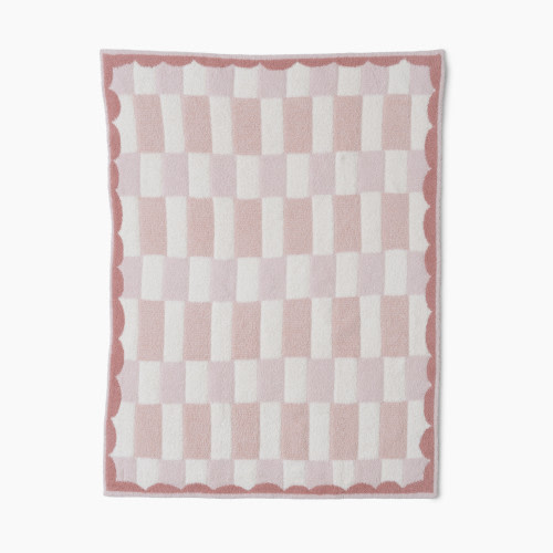 Barefoot Dreams CozyChic Scalloped Checked Stroller Blanket - Ballet Pink