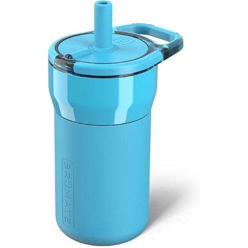 BrüMate Leap 12oz 100% Leakproof Kids Tumbler with Handle and Silicone Soft Straw | Durable Drop Resistant Silicone Sleeve | Made of Insulated Stainless Steel | Cup Holder Friendly | (Electric Blue)