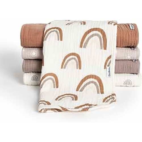 Gerber Baby Unisex Muslin Burp Cloths 5-Pack, Multi Rainbow, Large Size 20" x 10"