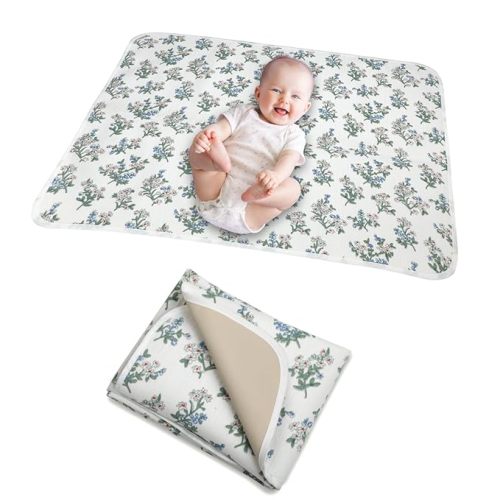 Baby Diaper Changing Pad, 19.7"x25.6" Waterproof Changing Pad Liners with 100% Muslin Cotton Front Top and Leather Back, Soft and Absorbent Portable Changing Mat for Travel, Changing Station