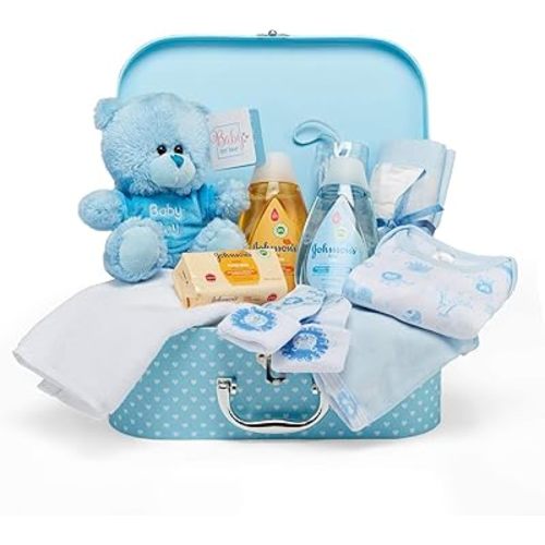 Baby Box Shop Baby Shower Gifts Boy - 12 pcs Newborn Essentials for New Born Baby Boy Gifts - New Baby Boy Gifts Set, Newborn Baby Boy Hamper Gift for Baby Boy - Newborn Baby Boy Gifts Set - Blue