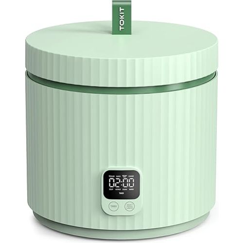 TOKIT Rice Cooker Small 3 Cup Uncooked /6 Cup Cooked, Modern Multifunctional Mini Rice Cooker with 24-H Timer & Warmer for 1-3 People Ceramic Coated Non-Stick Pot 8 Cook Functions, Avocado Green
