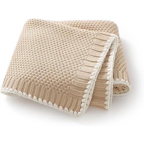 Neiwech Baby Blanket Knit Swaddle Warm Cozy Receiving Crib Stroller Blanket for Newborn Infant Boy Girl Camel 100x80CM