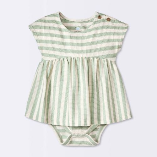 Baby Girls' Striped Modal Ribbed Romper - Cloud Island™ Green 18m