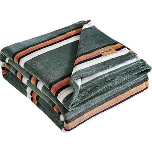 Wrangler - Full/Queen Blanket, Ultra Soft Plush Fleece Bedding, Yellowstone Inspired, Luxuriously Soft Bedding for Bed or Couch (Western Saddle Stripe Green, Full/Queen)