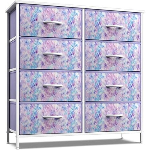 Sorbus Dresser with 8 Drawers - Furniture Storage Chest Tower Unit for Bedroom, Hallway, Closet, Office Organization Steel Frame, Wood Top, Easy Pull Fabric Bins (8-Drawer, Tie-dye Blue/Pink/Purple)