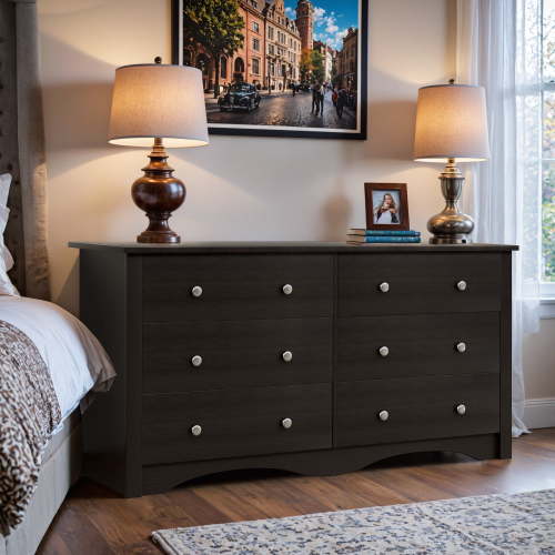 Vineego 6-Drawer Wide Dresser - Classic Traditional Double Dresser with Deep Storage,Rich Brown Finish for Bedroom