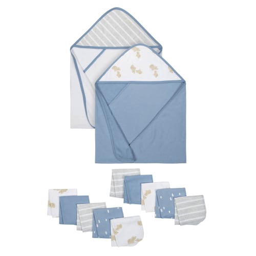Wonder Nation Baby Boys Blue Hooded Towel and Washcloth Set, 12-Piece