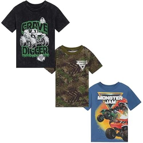 Monster Jam 3 Pack T-Shirts Toddler to Big Kid Grave Digger El Toro Loco Monster Mutt