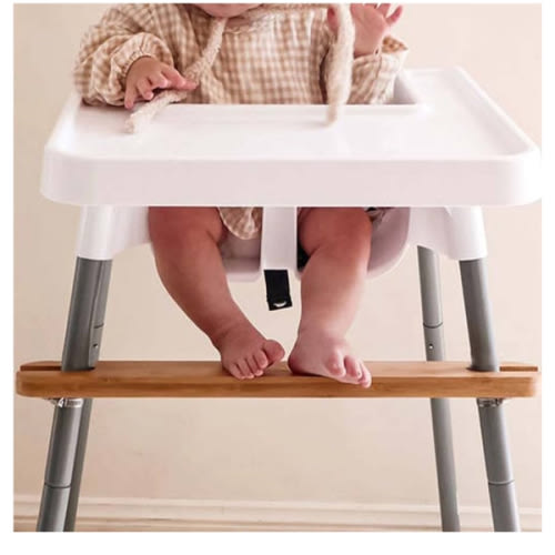 High Chair Footrest, Adjustable Height Natural Bamboo Baby Highchairs Pedal, Suitable for IKEA Antilop High Chair Footstool