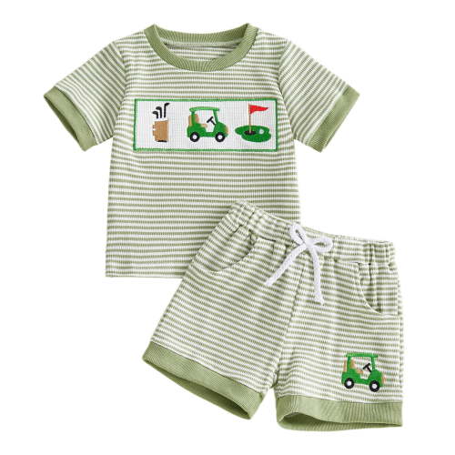 Baby Boy Summer Clothes Baseball Embroidered Knit Short Sleeve T Shirt Shorts Casual and Comfortable Set