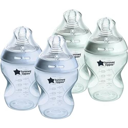Tommee Tippee Natural Start Anti-Colic BPA Free Baby Bottles, 9oz, Newborn 0+ Months, Slow Flow Breast-Like Nipple, Designed for Seamless Transitions Between Bottle and Breast, Blue/Green, Pack of 4