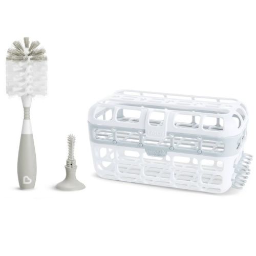 Munchkin High Capacity Dishwasher Basket And Bristle Brush Cleaning Set - Gray - 2ct