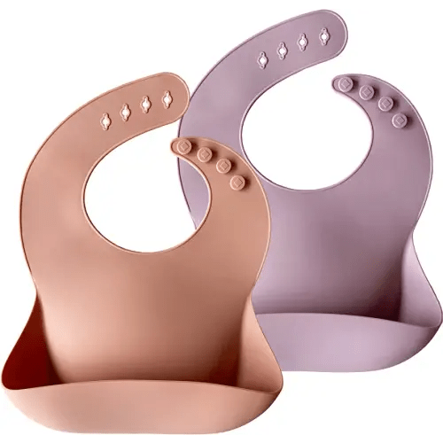 Moonkie Silicone Baby Bibs Set Of 2, BPA Free Soft Adjustable Fit Waterproof Feeding Bibs for Babies and Toddlers(Muted/Pale Mauve)