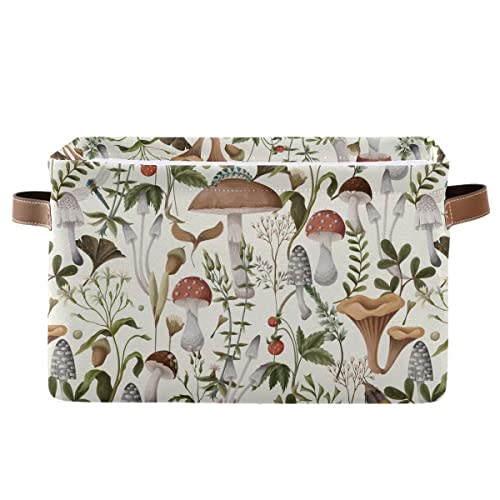 Mushrooms Berries Rectangle Storage Basket Collapsible Storage Bin for Nursery Toys Books Waterproof Baskets for Closet Shelves Bedroom Decor