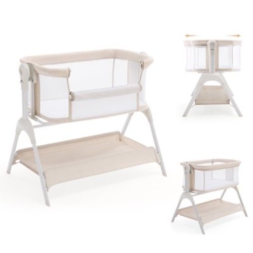 HARPPA 3 in 1 Baby Bedside Bassinet Sleeper, Baby Bassinet with Rocking and 5 Heights Adjustable, Beige
