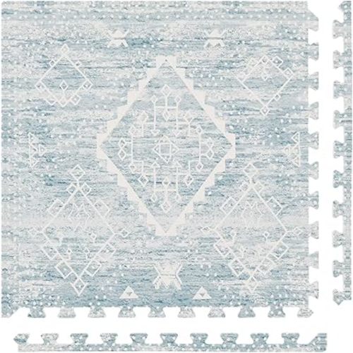 Baby Play Mat – 4x8 Indigo Ula – Set of 8 Tiles – Cushioned EVA Foam Play Mat for Floor, Soft Interlocking Baby Crawling Mats for Hard Floors