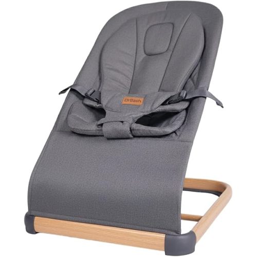 DrBash Baby Bouncer Seat for Newborn, 3 Level Adjustable Recline Infant Rocker Chair Lightweight, Portable & Foldable Baby Lounger, Washable Fabric, Safe & Ergonomic Design - Grey