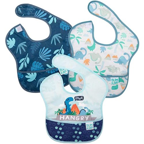 Bumkins Bibs, Baby Bibs for Girl or Boy, SuperBib Baby and Toddler Bib 6-24 Months, Bib for Eating, Waterproof Fabric - 3-Pack - Hangry-3pk