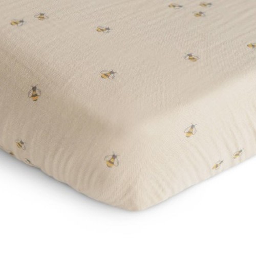 Mushie Extra Soft Muslin Crib Sheet - Bees
