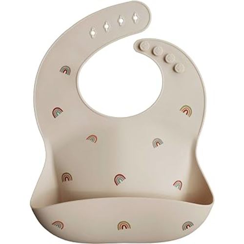 mushie Silicone Baby Bib | Adjustable Fit Waterproof Bibs (Rainbows)