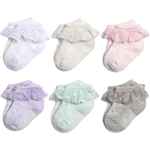 EPEIUS Baby-Girls Eyelet Frilly Lace Socks,Newborn/Infant/Toddler/Little Girls (Pack of 2/3/4/6)