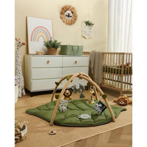 Blissful Diary Baby Play Gym & Activity Mat, Oversize Leaf Shaped Baby Play Mat w 6 Detachable Toys, Tummy Time Mat Promote Motor Skills & Sensory Development Mat, Newborn Infant Baby Essentials Gift