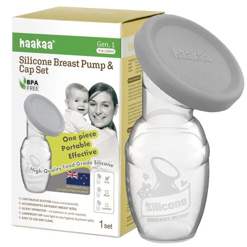 haakaa Manual Breast Pump Breastfeeding Pump with Food Grade Silicone Cap (Grey) 4oz/100ml