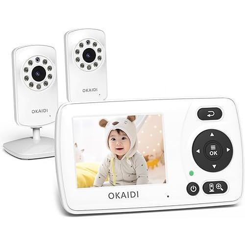 Video Baby Monitor with 2 Cameras, 2.4'' Portable Travel Screen, 1000ft Long Range Transmission, Baby Monitor No WiFi, Infrared Night Vision, VOX Mode