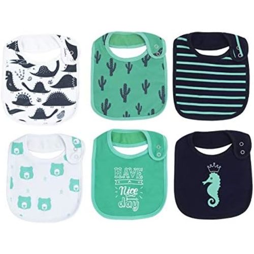 Maiwa 6 Pack Waterproof Cotton Baby Bibs for Girls Boys for Drooling Eating with Snaps
