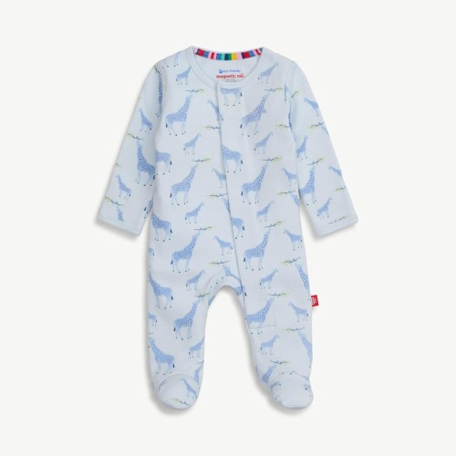 blue jolie giraffe organic cotton magnetic parent favorite footie – Magnetic Me