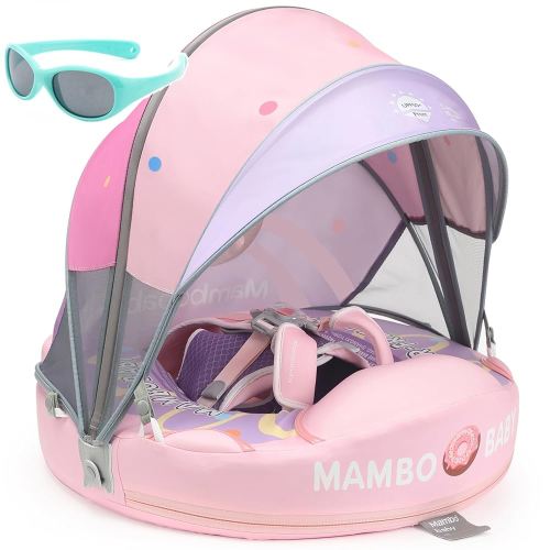 Mambobaby Float with Canopy and Tail New Upgraded Non-Inflatable Baby Pool Float Mambo Float Swim Trainer Solid Infant Swim Float Adjustable Pearl Foam Baby Swim Ring