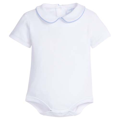 Piped Peter Pan Short Sleeve Onesie - Light Blue