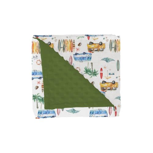 Watercolor Boho Surf Baby Blankets Girl Boy Dotted Backing Double Layer Colorful Surfboard Bus Palm Trees Waves Soft Swaddle Receiving Blanket Summer Beach Toddler Nursery Bed Blanket 30x40