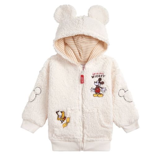 Disney Mickey Mouse Pluto Newborn Baby Boys Cozy High Pile Fleece Zip Up Hoodie White 6-9 Months