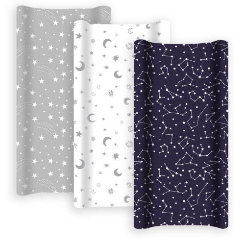 GROW WILD Changing Pad Cover 3 Pack | Soft & Stretchy Jersey Cotton | Baby Changing Table Pad Cover | Gray Diaper Changing Pad Covers for Girls or Boys | Wipeable Sheets | Stars & Moons
