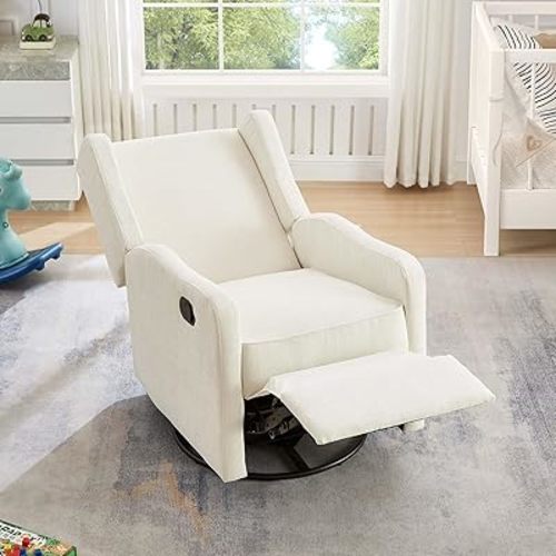 Nursery Glider Recliner Chair for Adults, Modern Swivel Rocker Recliners with Footrest, Comfy Chenille Rocking Chair Nursery for Living Room, Bedroom, Beige