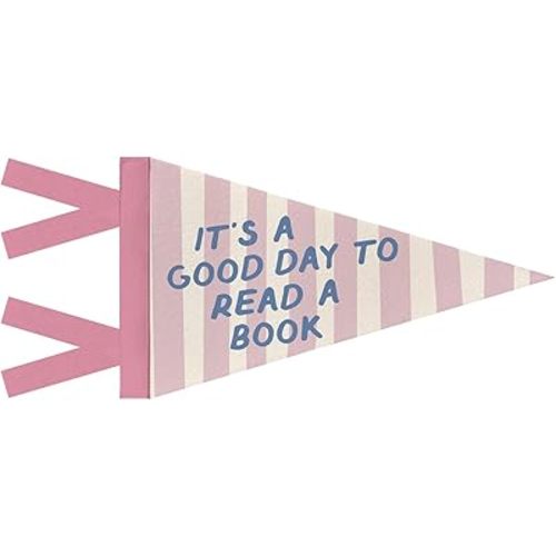 Pink Reading Corner Decor for Kids, Reading Nook Felt Pennant Banner Flags, Classroom Decorations Read Wall Art Banner, It's A Good Day To Read A Book, 8x17 Inch