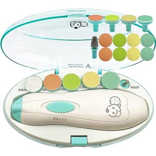 Baby Nail Clippers 20 in 1 by Royal Angels | Safe Electric Baby Nail Trimmer, Baby Nail File Kit, Additional Replacement Heads, Newborn Toddler Toes and Fingernails, Trim and Polish (Green)